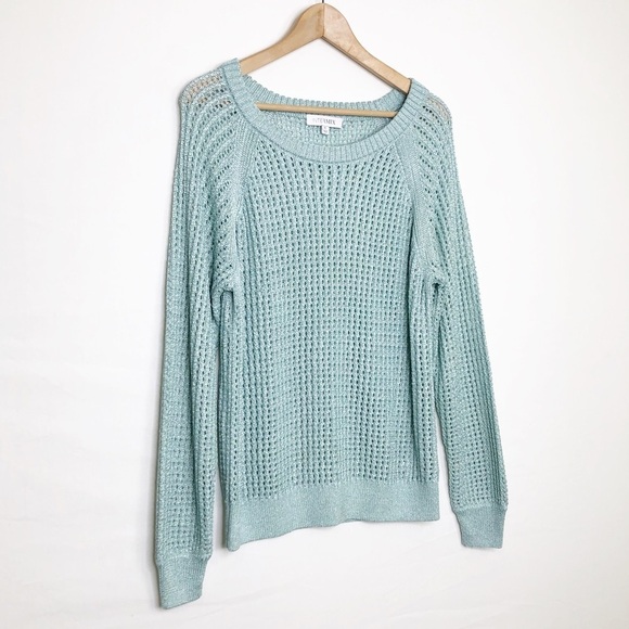 Intermix teal green open knit sweater - Picture 3 of 11